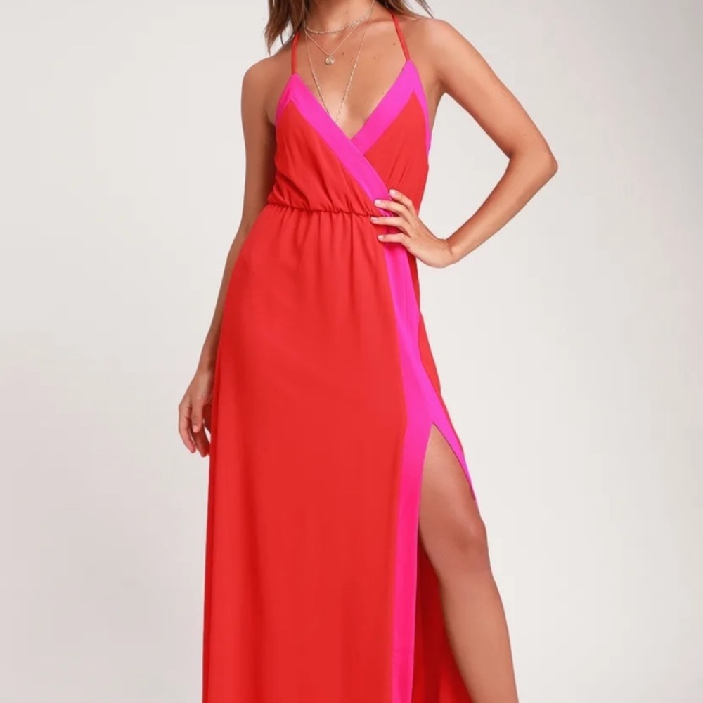 Lulu’s red and pink maxi dress w/ slit